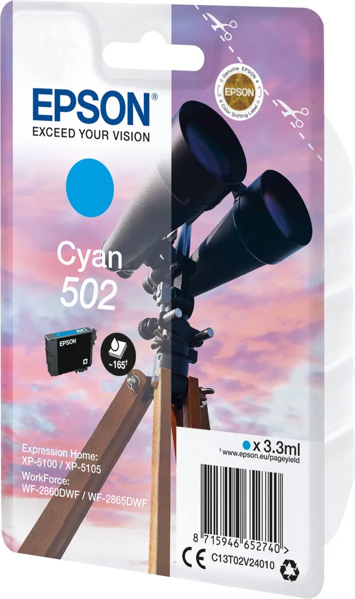 Epson 502 C13T02V24020 Inktcartridge - Cyaan 3.3ml
