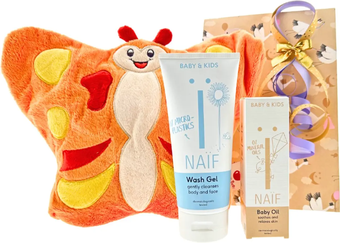 Naïf Cadeauset Babyolie & Washgel - 100ml + 200ml - Warmteknuffel Vlinder - Multicolor