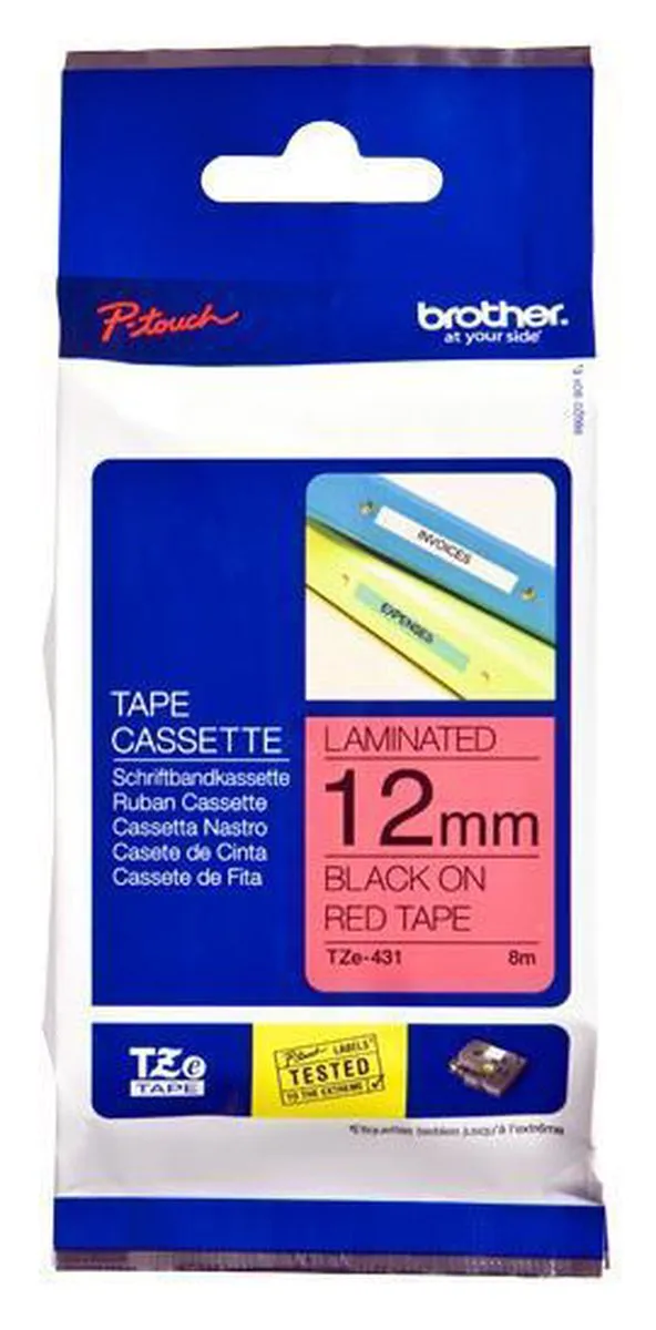 Brother TZe431 Labelband 12mm - 8m - Rood/Zwart