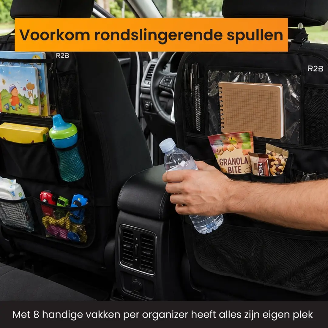 R2B Auto Organizer Autostoel - 2 Stuks - 8 Opbergvakken
