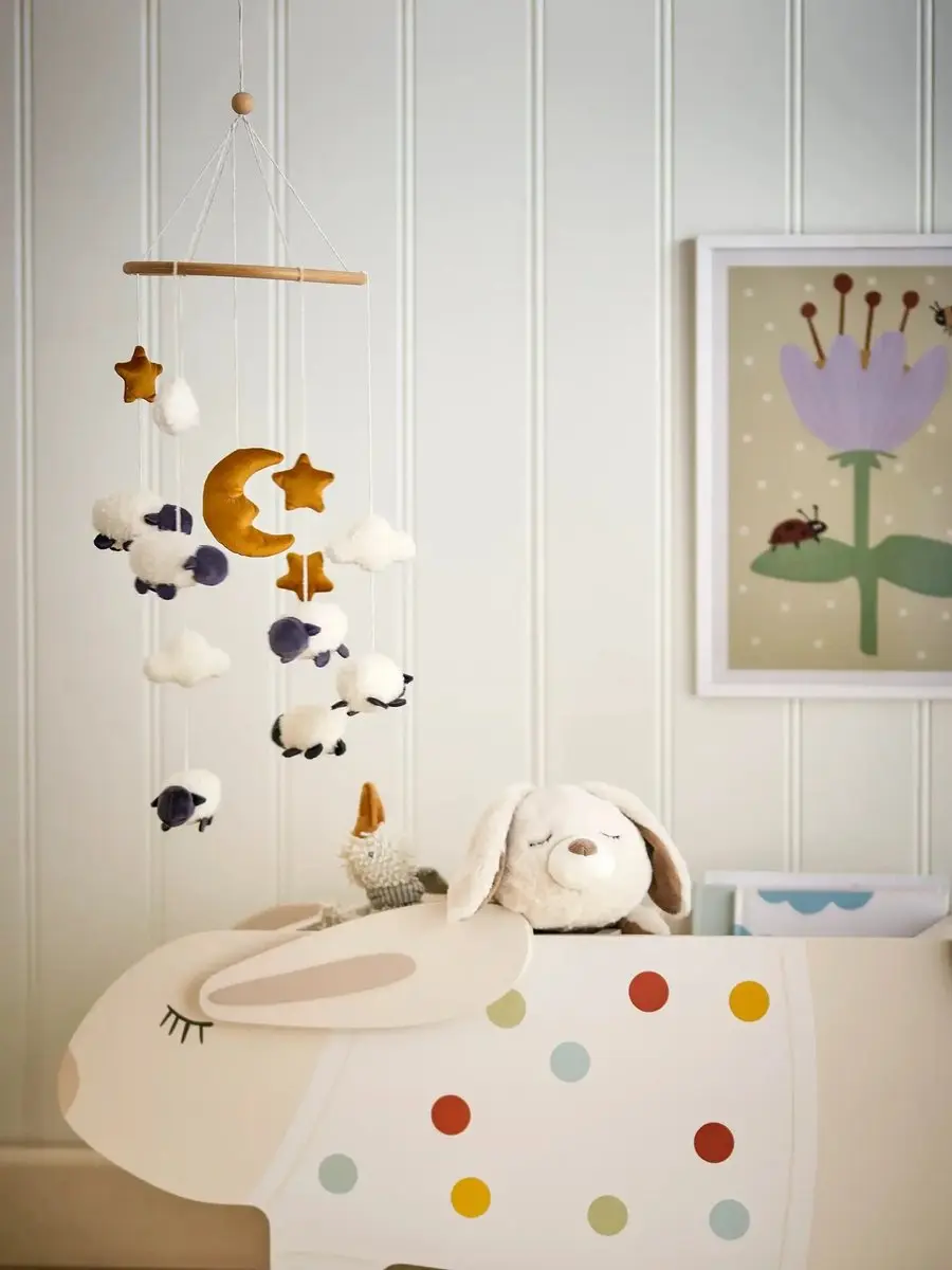 Bloomingville Mobiel Dolly Schapen - Wit/Zwart/Geel
