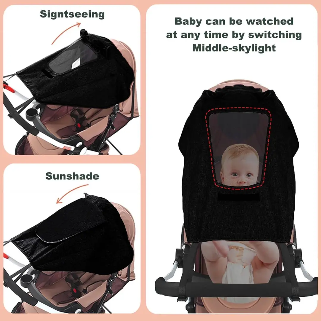 ECTEATOY Universele Zonnekap Kinderwagen UV50+ - Zwart