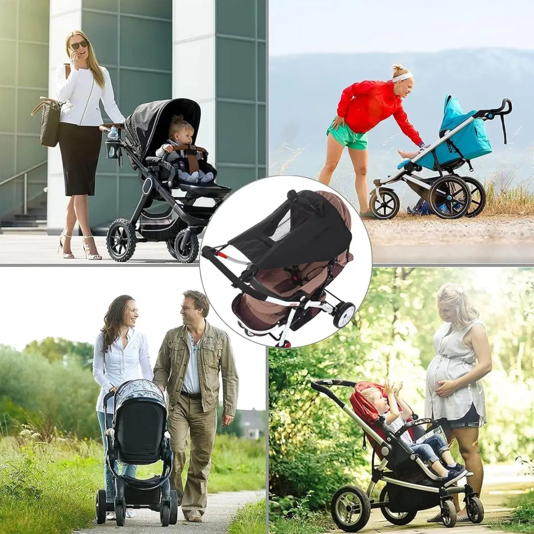 ECTEATOY Universele Zonnekap Kinderwagen UV50+ - Zwart - afbeelding 6 van 6