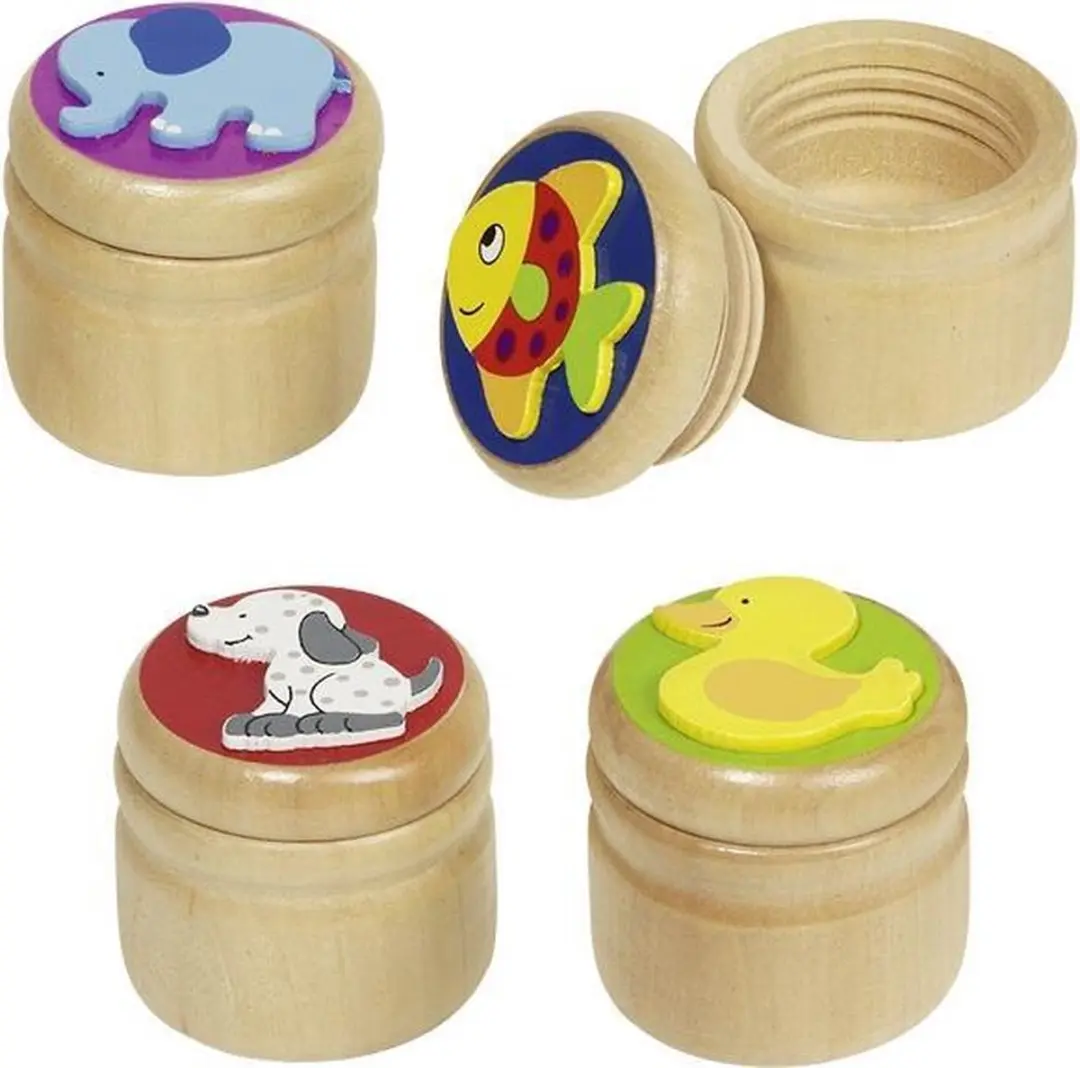 Goki Melktanden Doosje - Olifant/Vogel/Vis/Hond - Hout - Multi Kleur