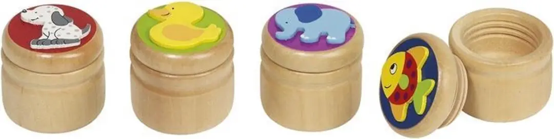 Goki Melktanden Doosje - Olifant/Vogel/Vis/Hond - Hout - Multi Kleur