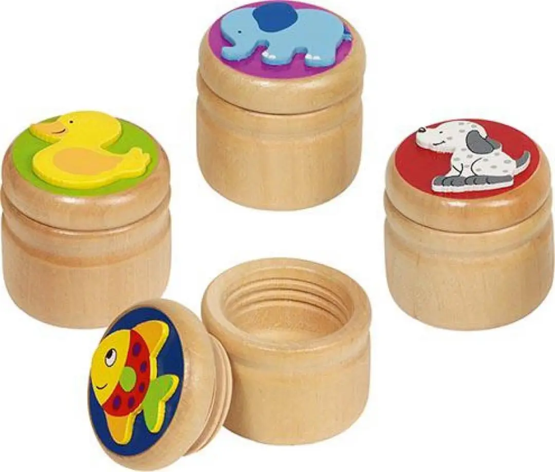 Goki Melktanden Doosje - Olifant/Vogel/Vis/Hond - Hout - Multi Kleur
