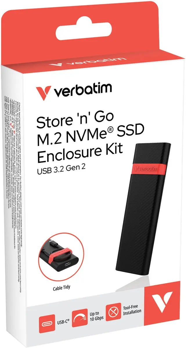 Verbatim 32261 M.2 NVMe SSD Enclosure Kit USB 3.2 Gen 2 - Zwart/Rood