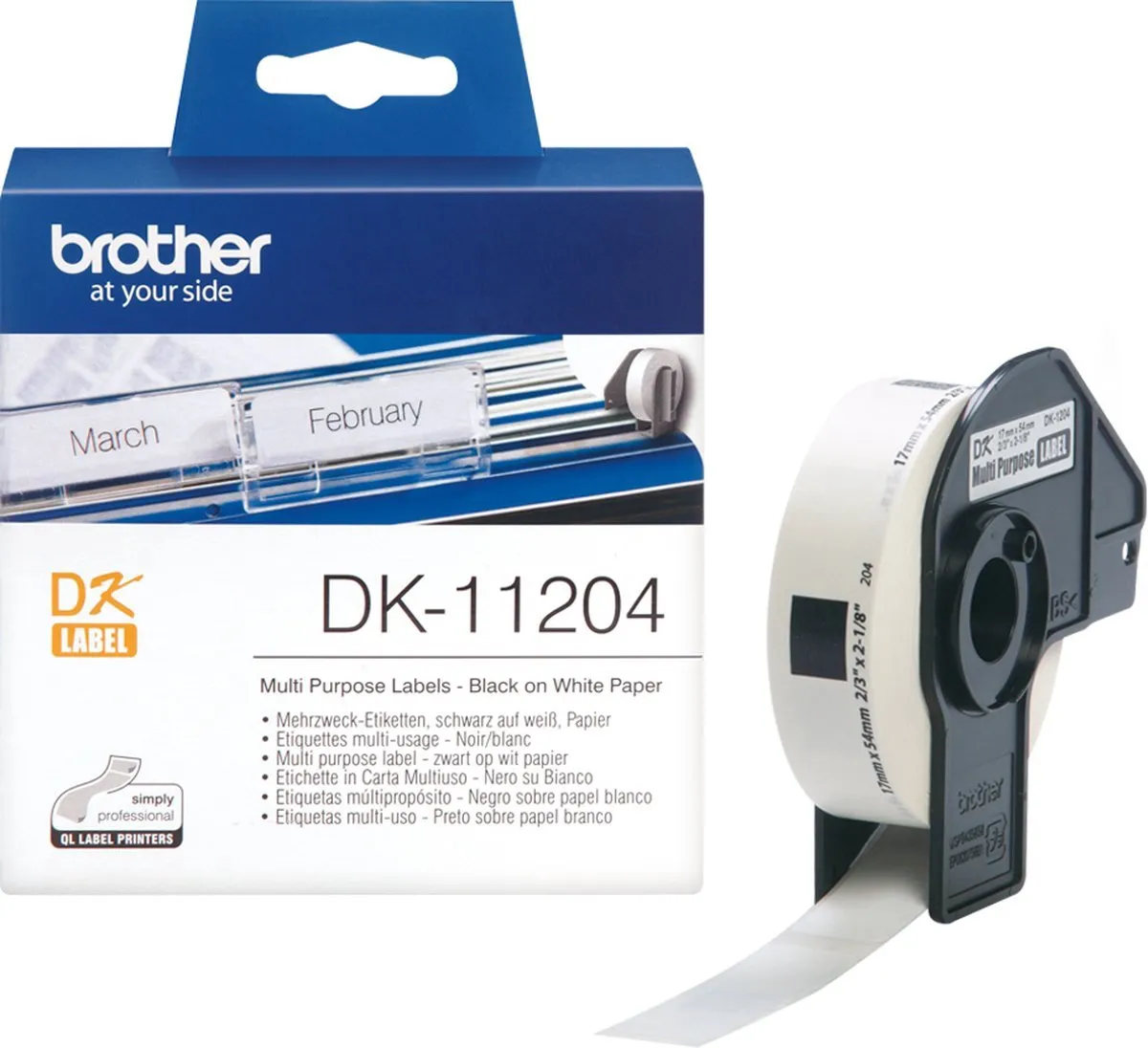 Brother DK-11204 Die-Cut Labels - 54x17mm - Wit - 400 Stuks