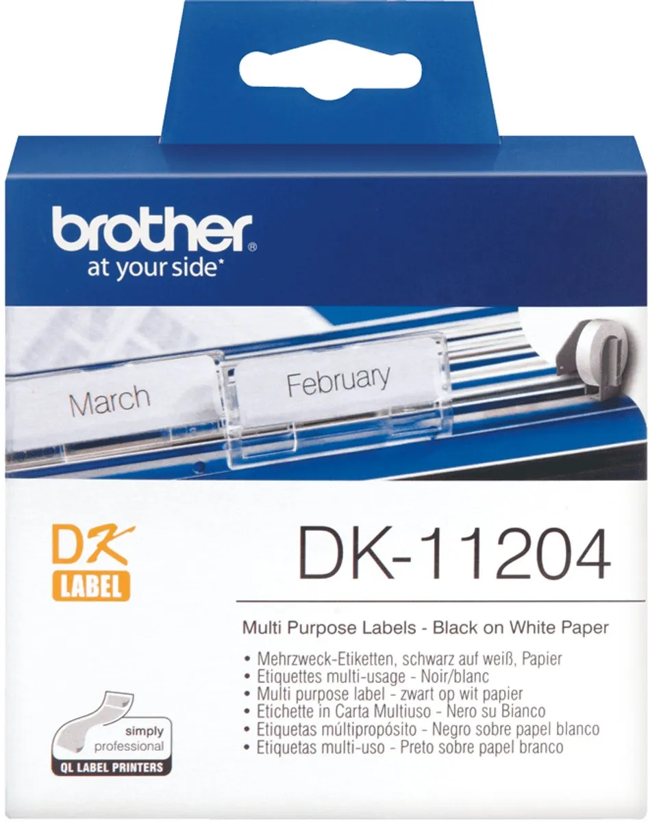 Brother DK-11204 Die-Cut Labels - 54x17mm - Wit - 400 Stuks