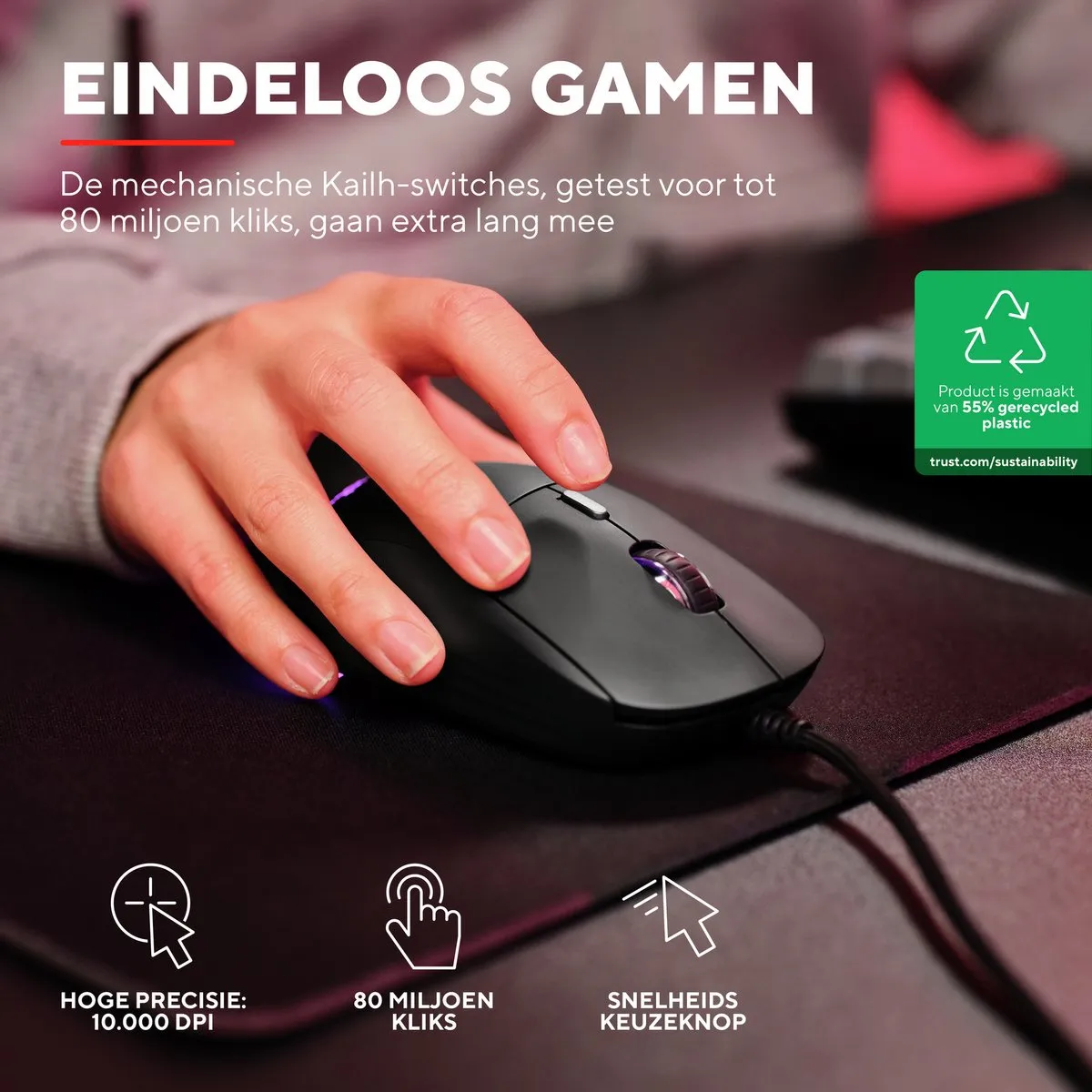 Trust GXT 925 Redex II Gaming Muis - 10.000 DPI - Zwart