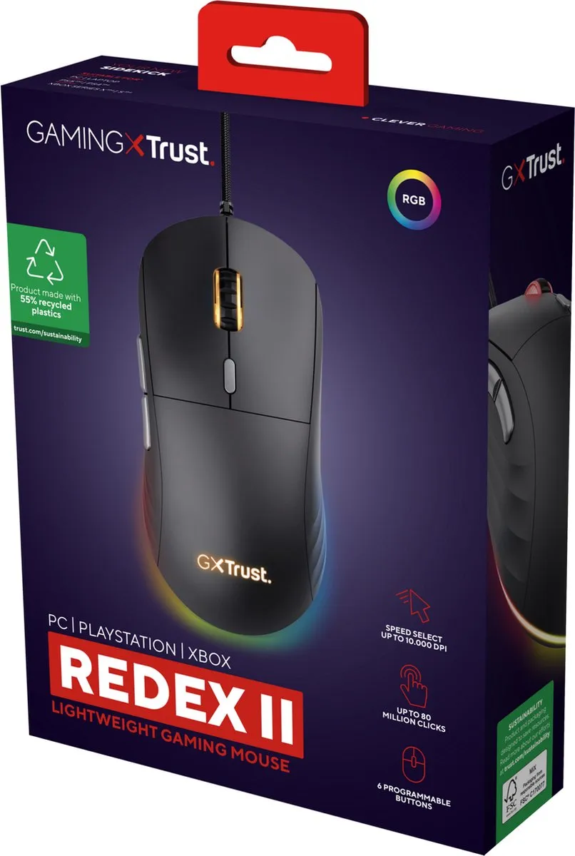 Trust GXT 925 Redex II Gaming Muis - 10.000 DPI - Zwart - afbeelding 6 van 6