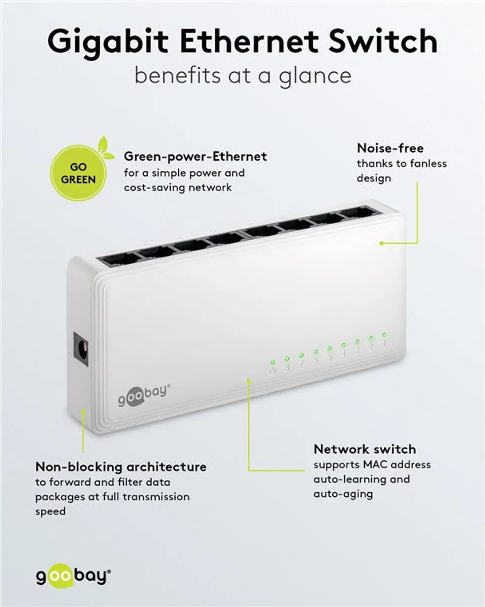 Goobay 8-Poorts Gigabit Ethernet Switch - Wit