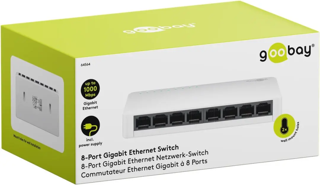 Goobay 8-Poorts Gigabit Ethernet Switch - Wit - afbeelding 6 van 6