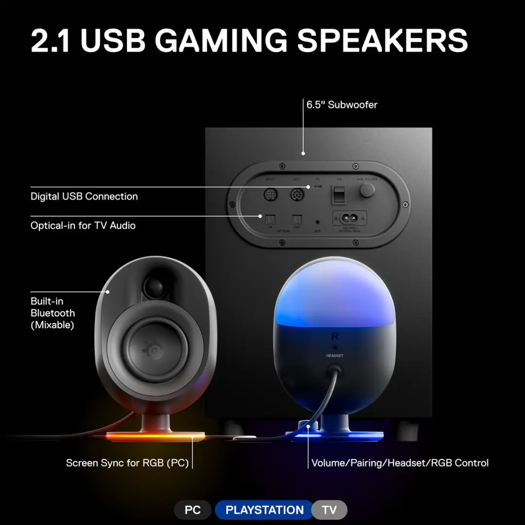 SteelSeries Arena 7 61543 Multimedia Speakers - 200W - 5-delig - Zwart