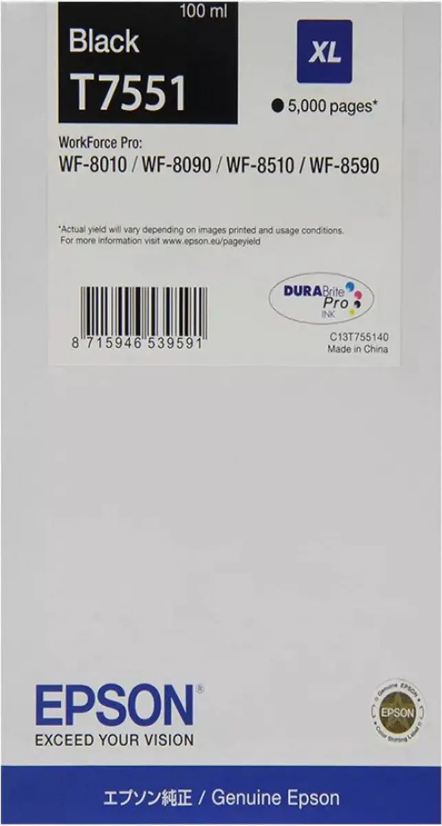 Epson T7551XL Inktcartridge Zwart - 5000 pagina's