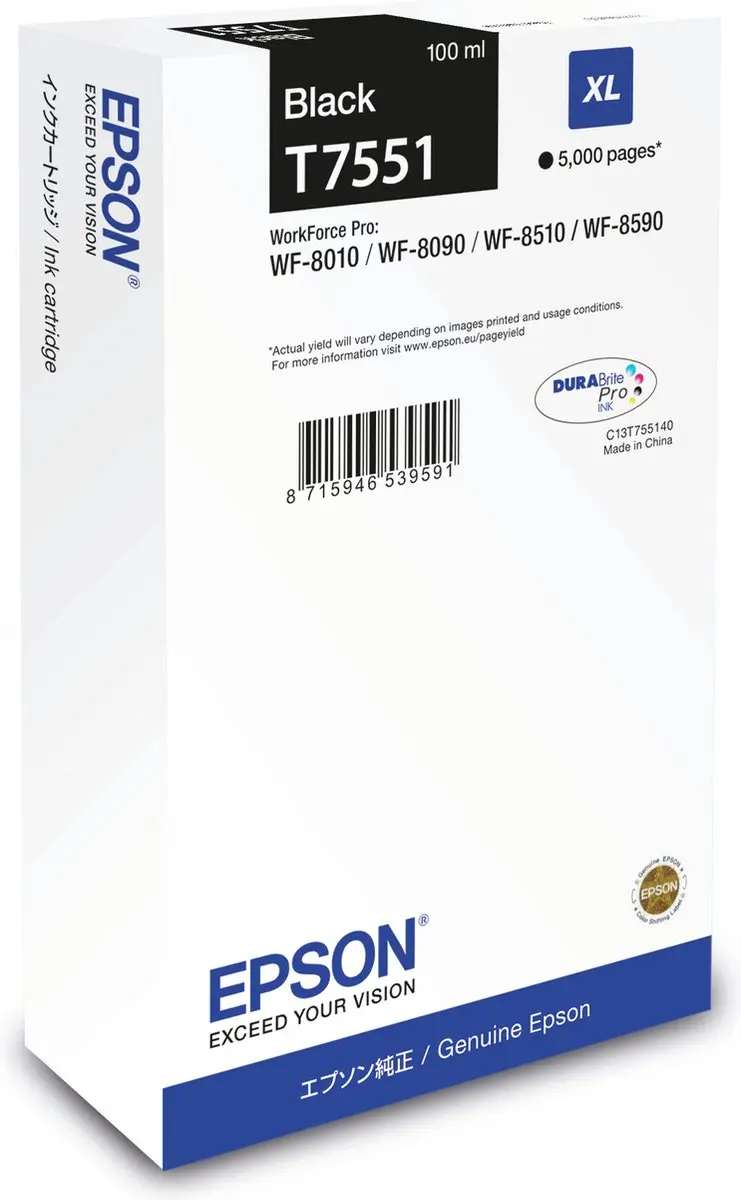 Epson T7551XL Inktcartridge Zwart