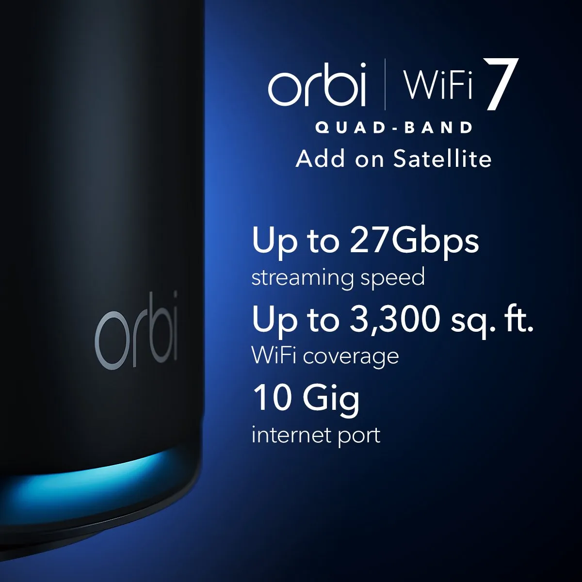 Netgear Orbi RBE970B Mesh WiFi 7 Satelliet - 27Gbps - Quad-Band - Zwart