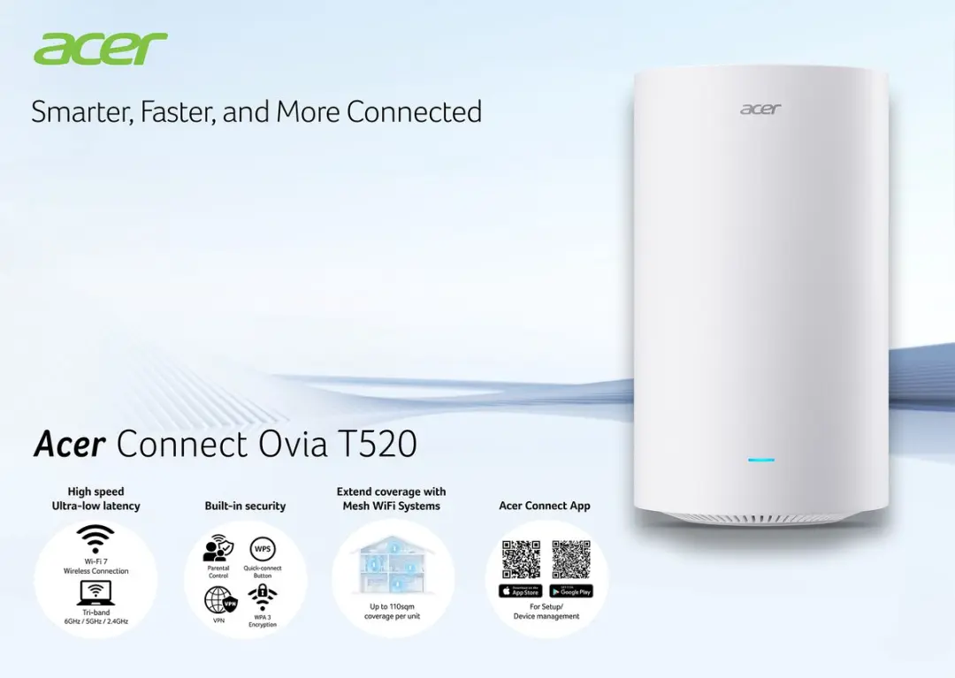 Acer Ovia T520 WiFi 7 Mesh Router - Tri-band - Wit