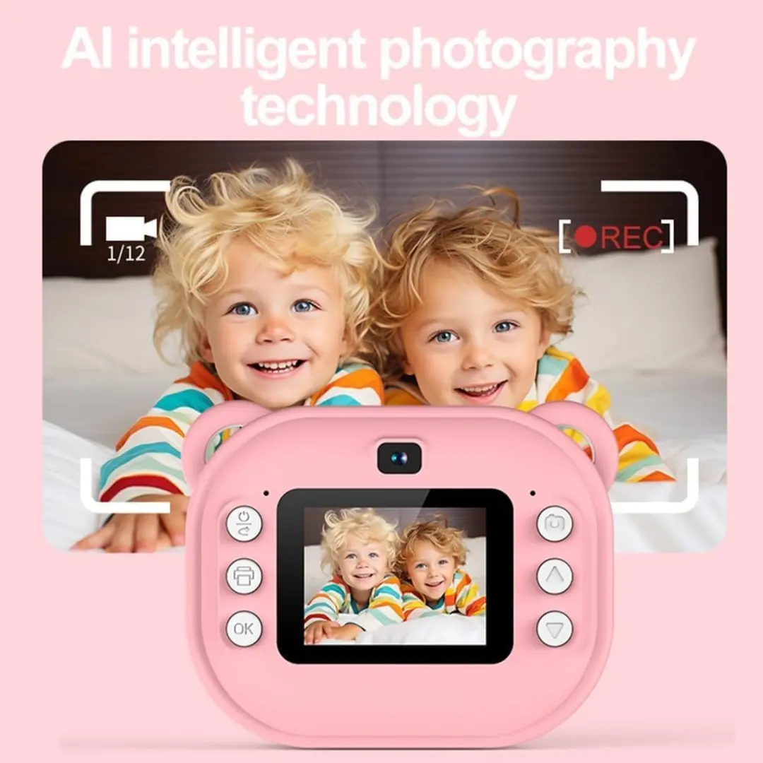 ECTEATOY Kids Print Camera Roze - Mini Printer 1080P Bluetooth