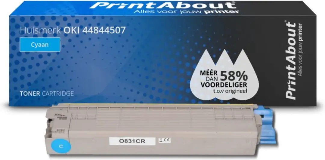 PrintAbout Huismerk OKI 44844507 Toner Cyaan - 11.000 pagina's