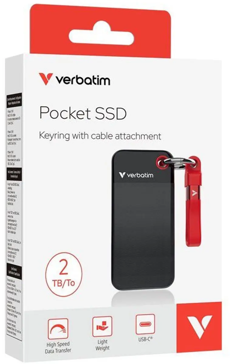 Verbatim Pocket SSD 32196 2TB - USB-C 3.2 Gen 2 - Zwart/Rood