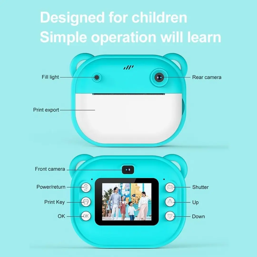 ECTEATOY Kids Print Camera Mini Printer - Groen - Bluetooth - 1080P