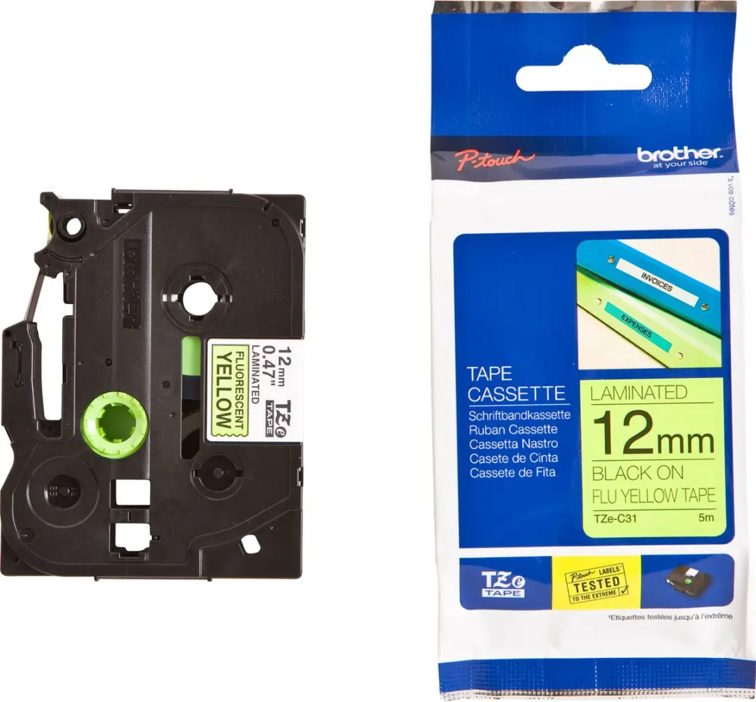 Brother TZe-C31 Labeltape Signaalgeel 12mm 5m - afbeelding 6 van 6
