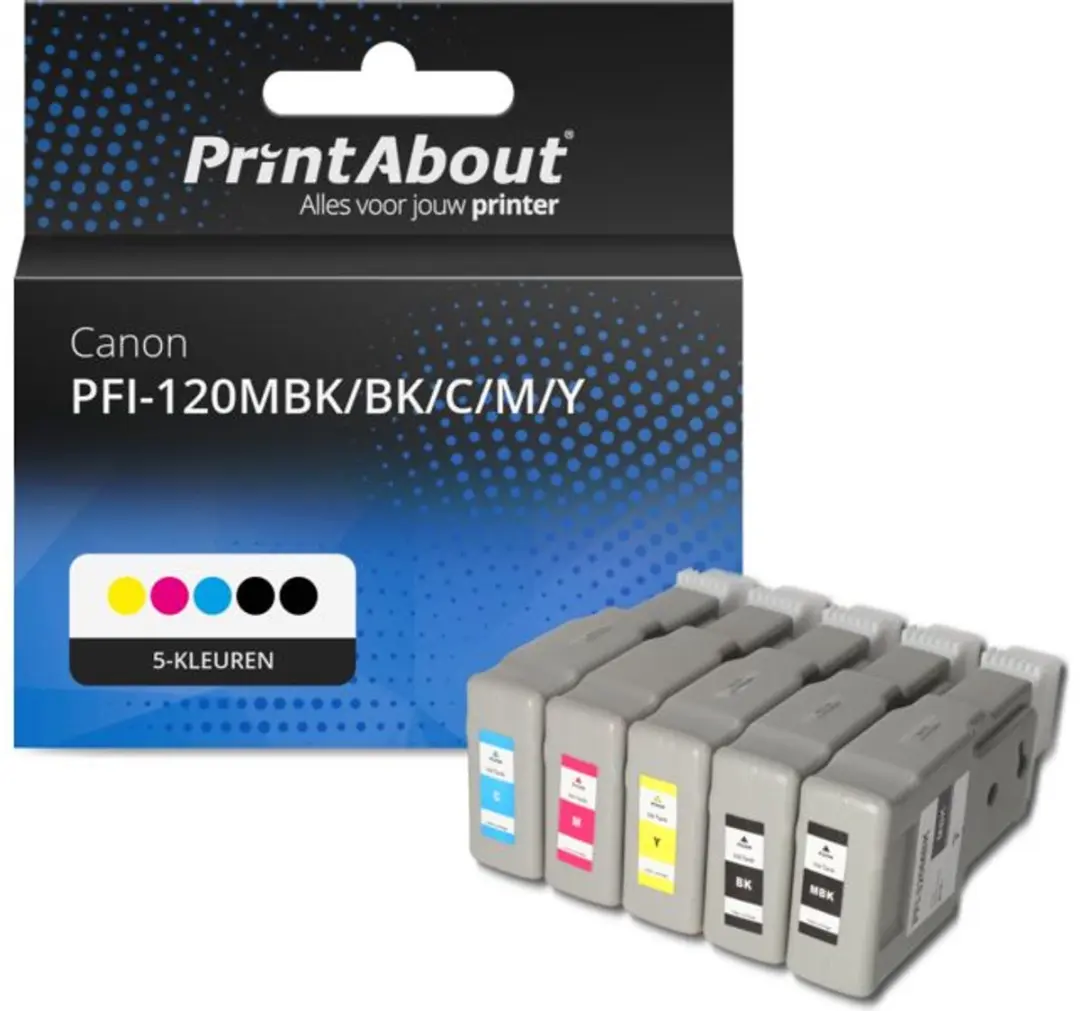 PrintAbout Canon PFI-120MBK/BK/C/M/Y Inktcartridge 4-kleuren - 5 Stuks