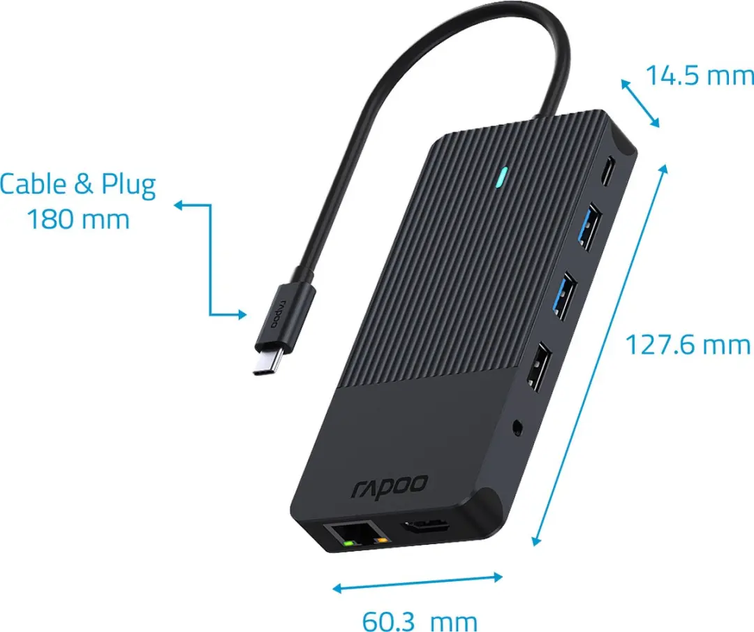 Rapoo UCM-2006 USB-C Multiport Adapter 12-in-1 - Donker Grijs - afbeelding 3 van 6