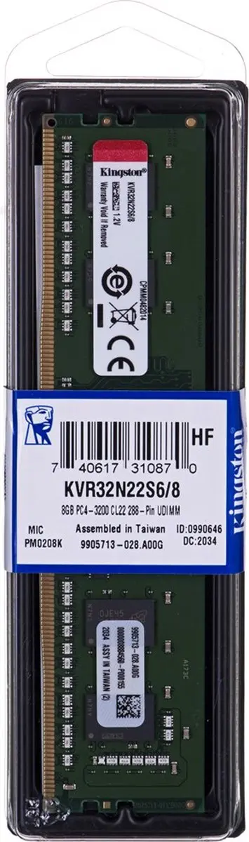 Kingston ValueRAM KVR32N22S6/8 DDR4 RAM - 8GB 3200MT/s