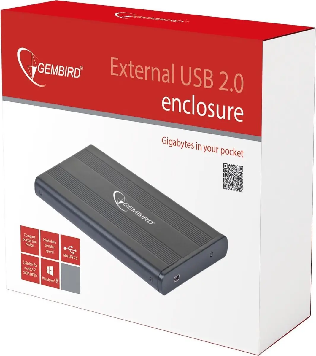 Gembird EE2-U2S-5 Externe HDD Behuizing 2.5" - USB 2.0 - Zwart