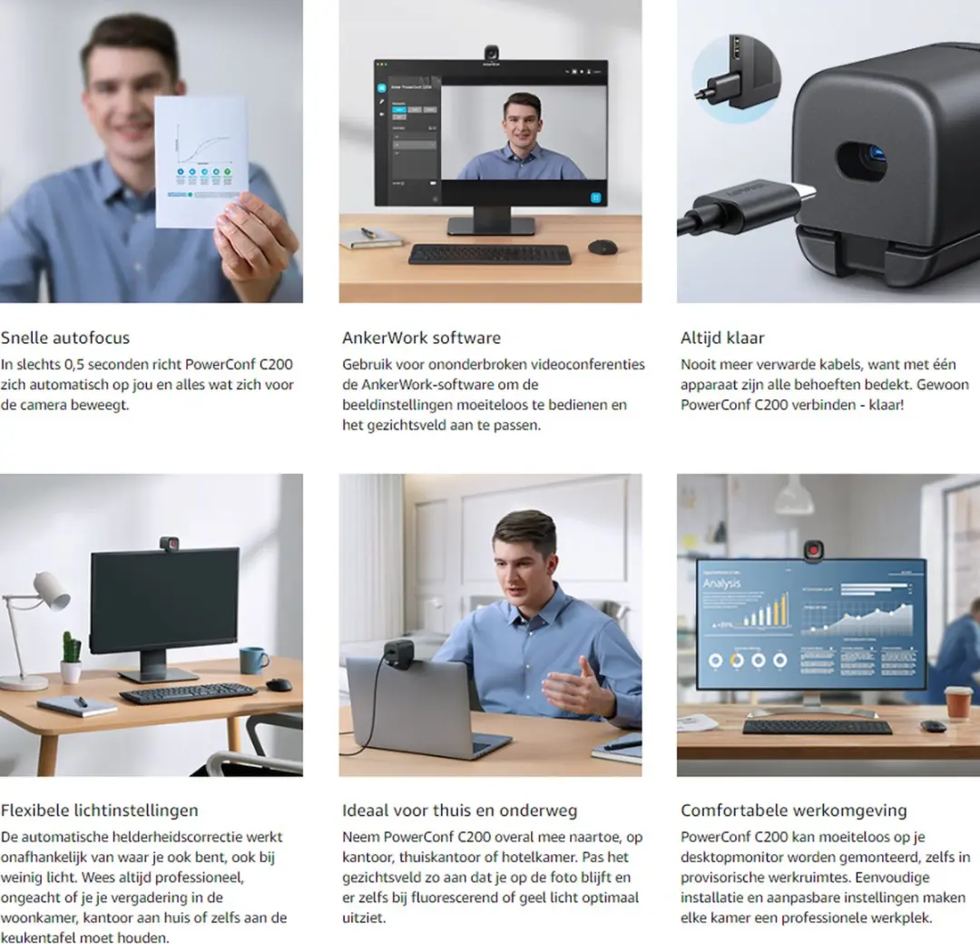 AnkerWork PowerConf C200 A3369011 Webcam 2K - Zwart - afbeelding 4 van 6