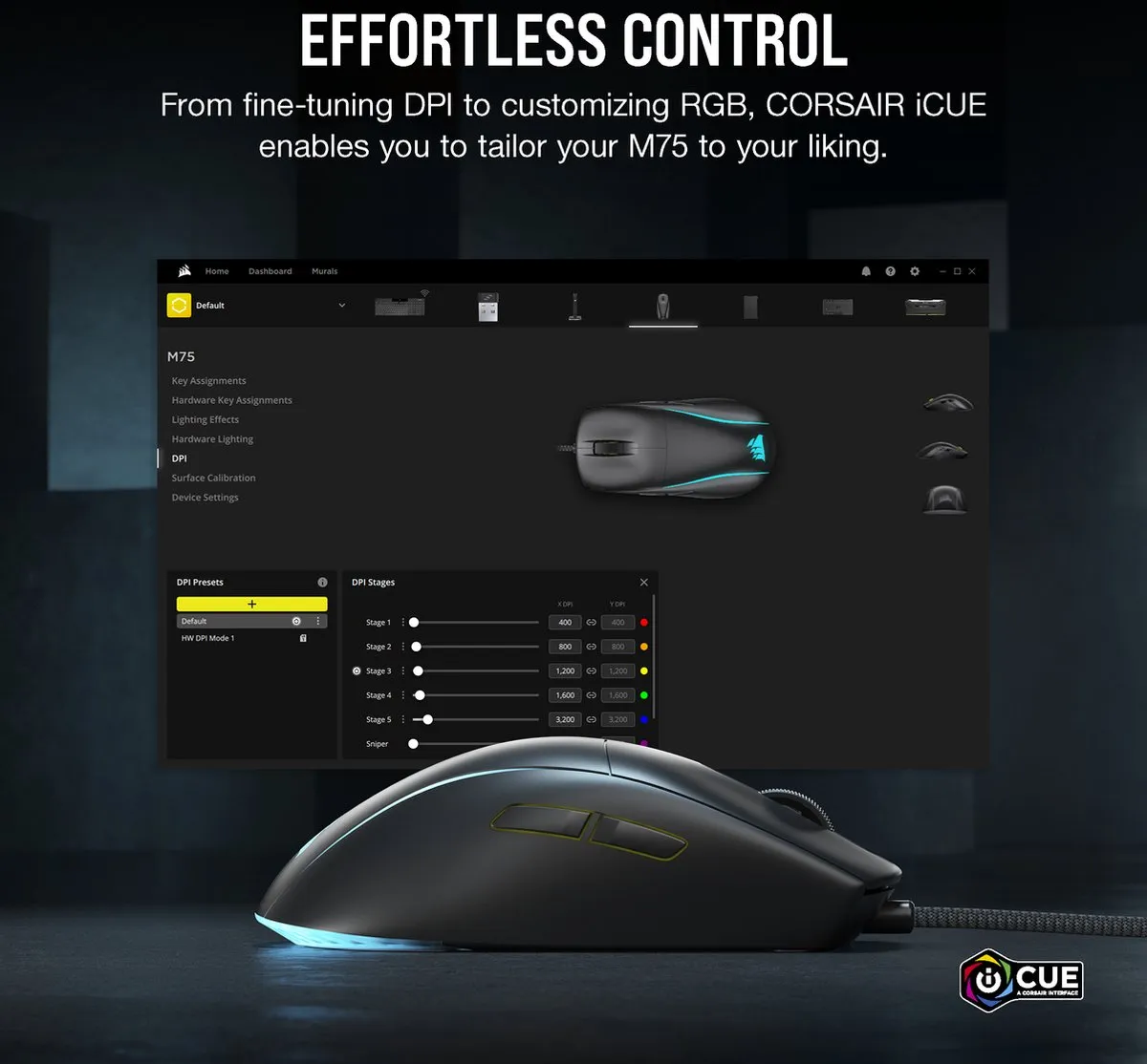Corsair M75 Optische Gaming Muis CH-930D010-EU - 26.000 DPI - Zwart