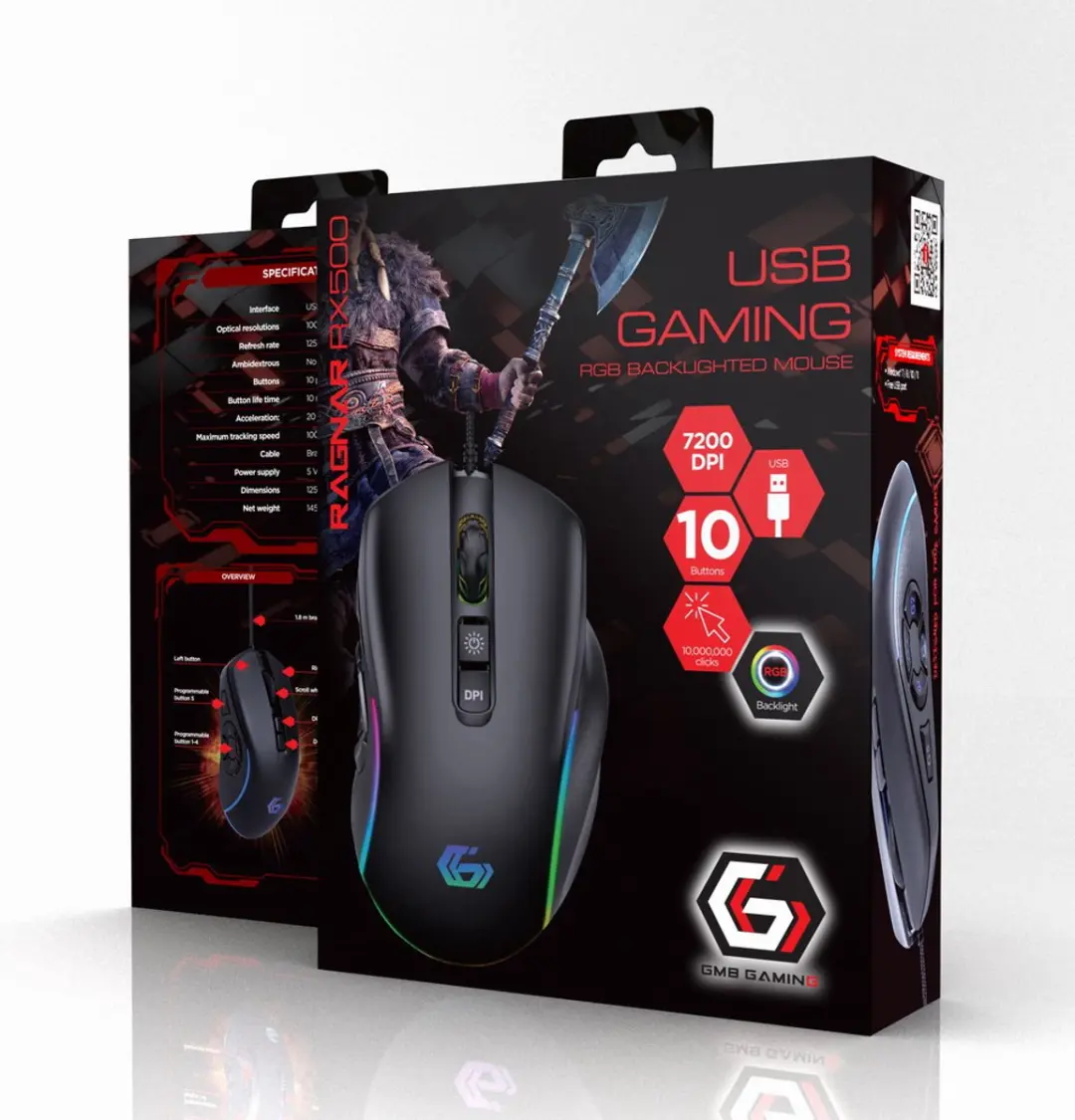 Gembird RX500 Gaming Muis - 7 Knoppen - Zwart