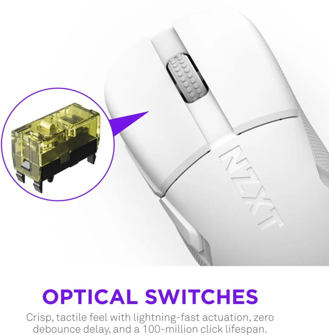 NZXT MS-101NW-02 Gaming Muis - Rechtshandig - Wit - 26.000 DPI