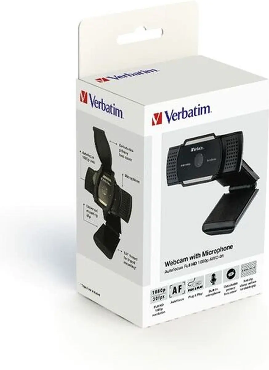 Verbatim AWC-01 Webcam - Full HD Autofocus - Zwart
