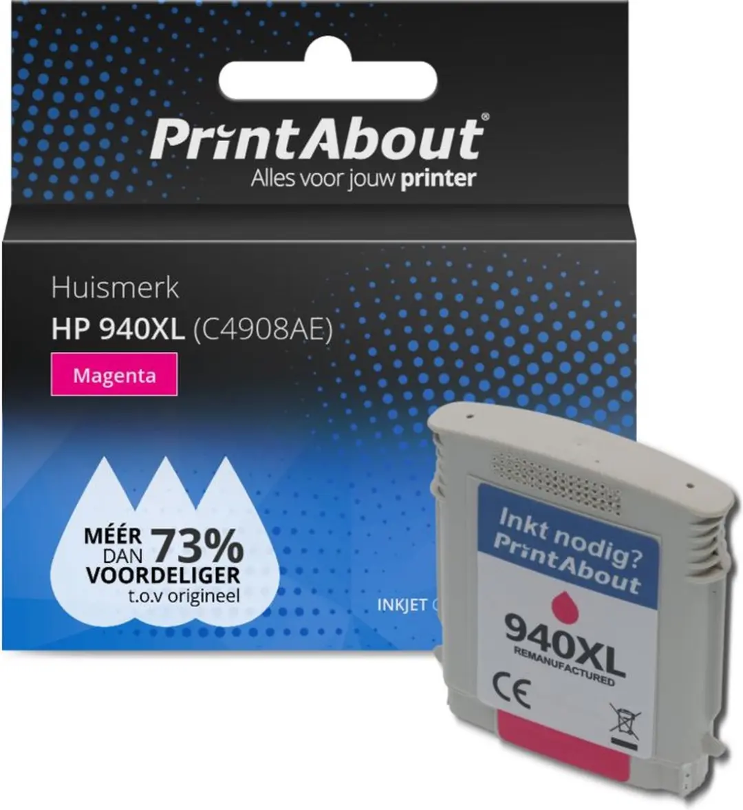 PrintAbout Inktcartridge 940XL C4908AE Magenta - 32ml - o.a. HP OfficeJet Pro