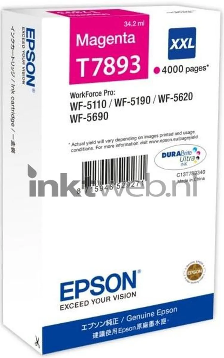 Epson T7893XXL Magenta Inktcartridge - 4000 Pagina's
