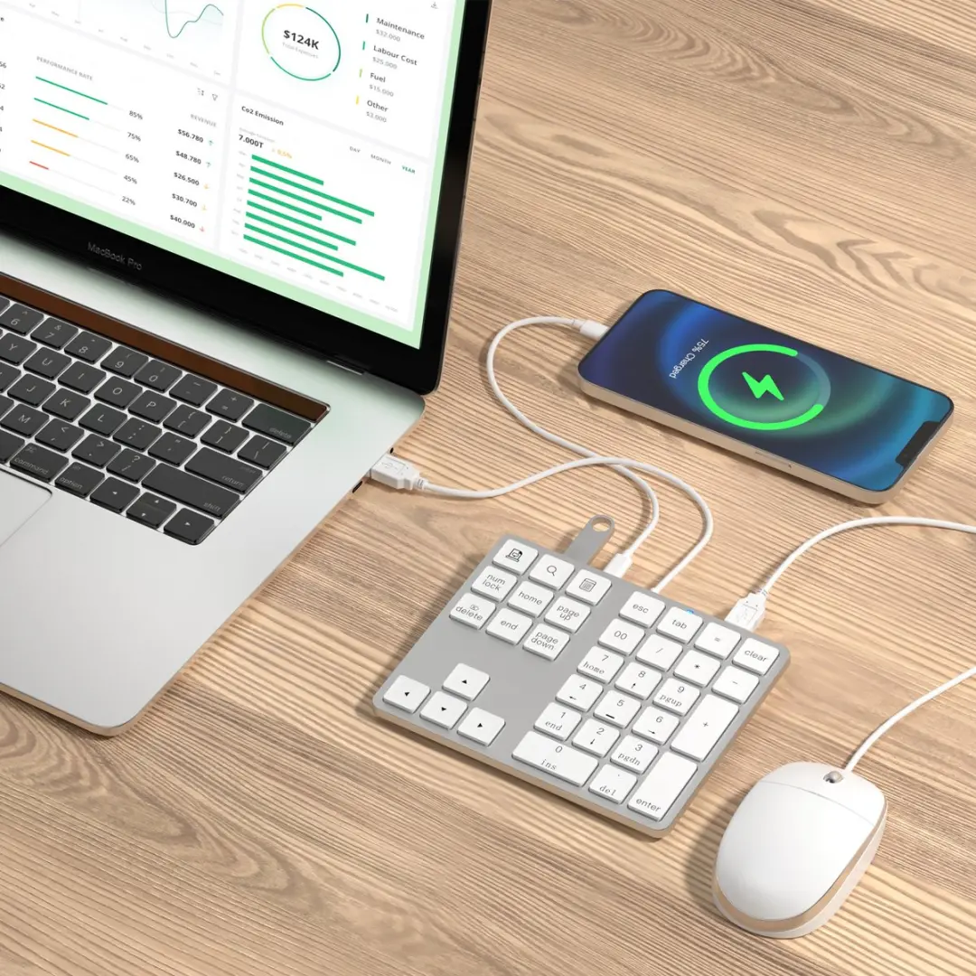 NÖRDIC Numeriek Toetsenbord USB-C Numpad - 34 Toetsen - Wit/Zilver