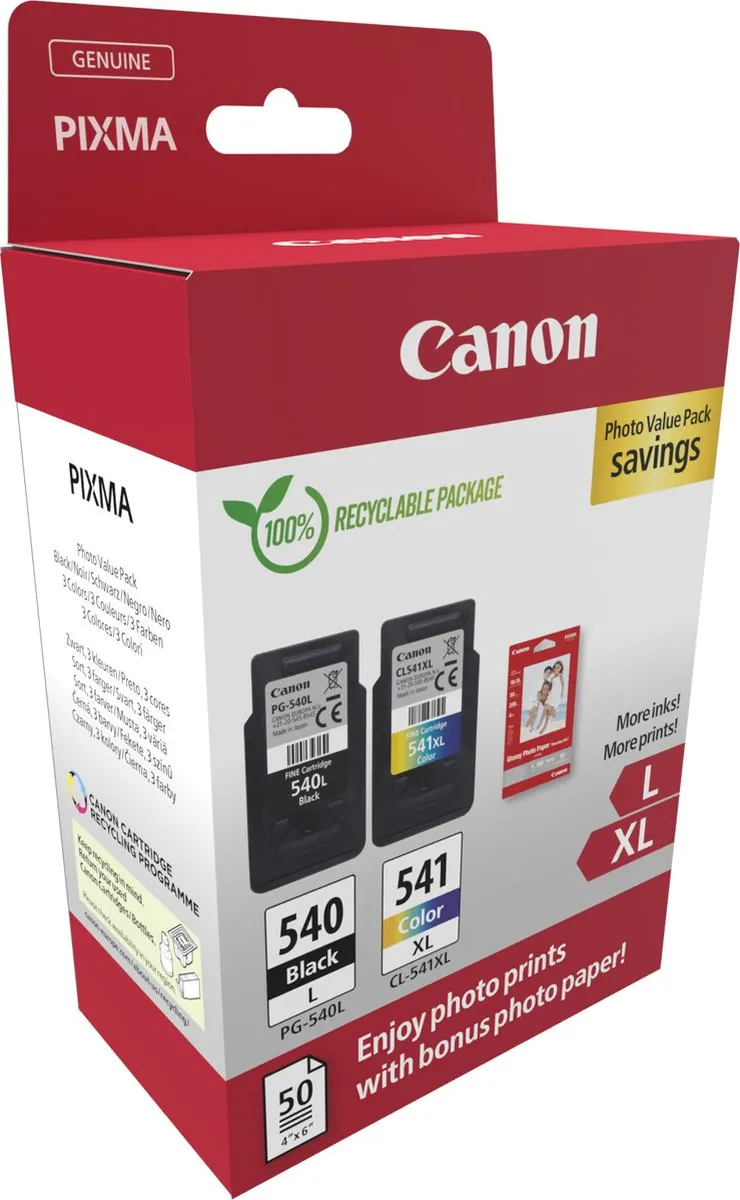 Canon PG-540L + CL-541XL Inktcartridges - 300 Pagina's - Zwart & Kleur
