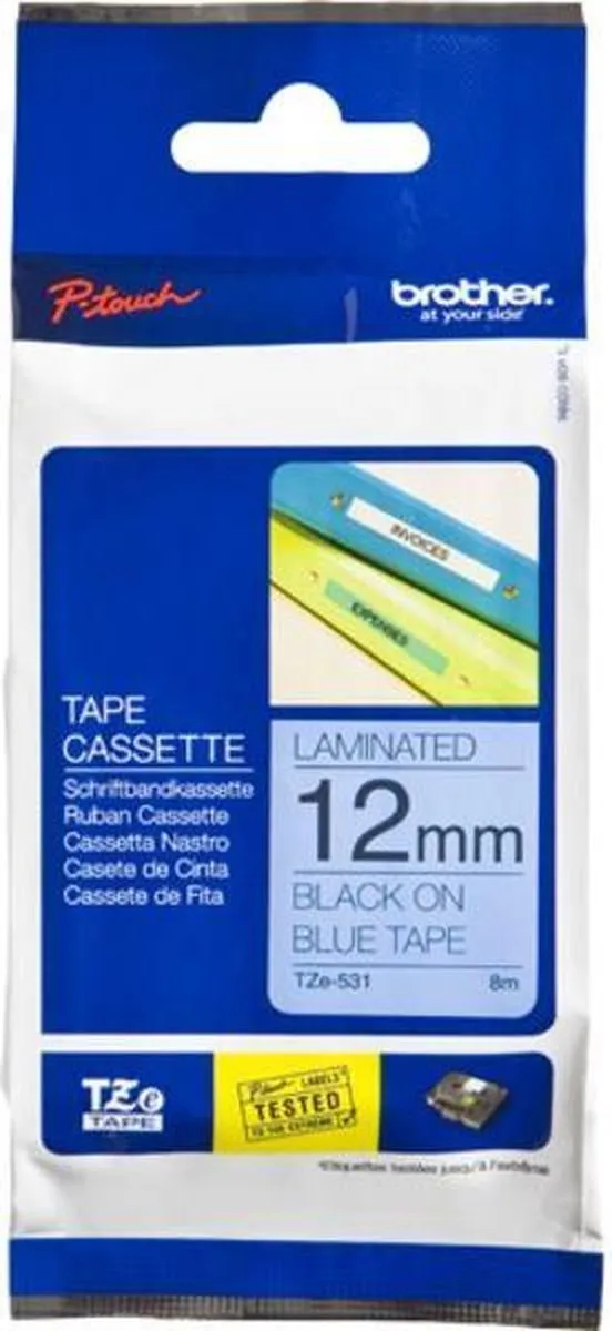 Brother TZ-531 12mm - Blauw op blauw - Gelamineerd 8m