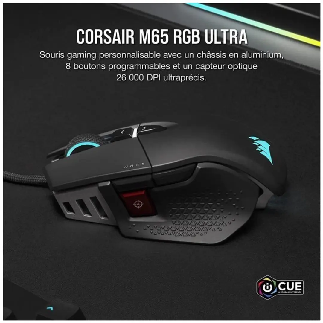 Corsair M65 RGB ULTRA Gaming Muis - MM100 - 8 Knoppen - Zwart