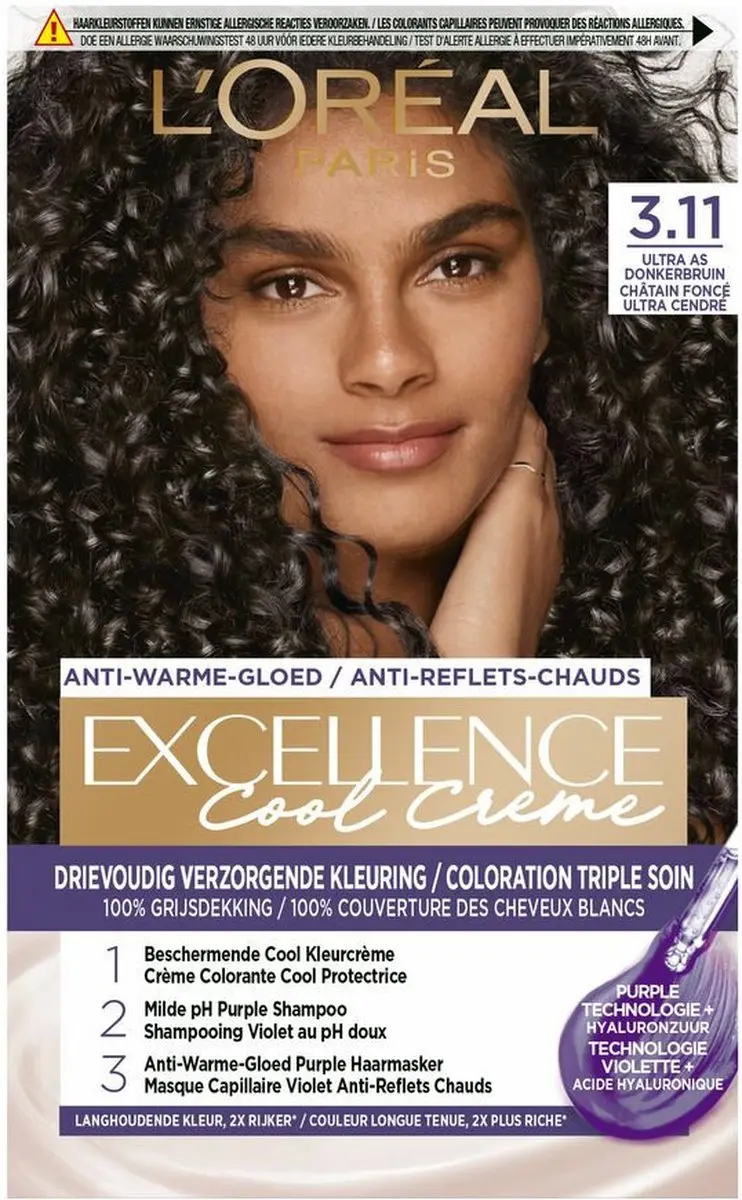 L'Oréal Paris Excellence Cool Cream 3.11 Ultra Ash Donkerbruin - 6 Stuks