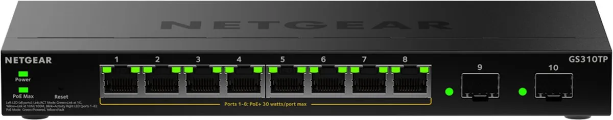 Netgear GS310TP Smart Managed Switch 8x PoE+ Gigabit - Zwart