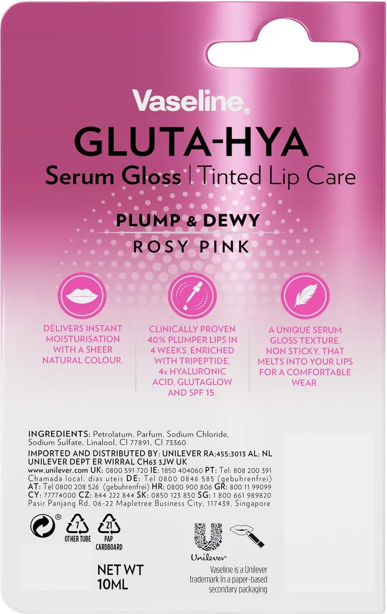 Vaseline Gluta-Hya Lipgloss Rosy Pink 10ml