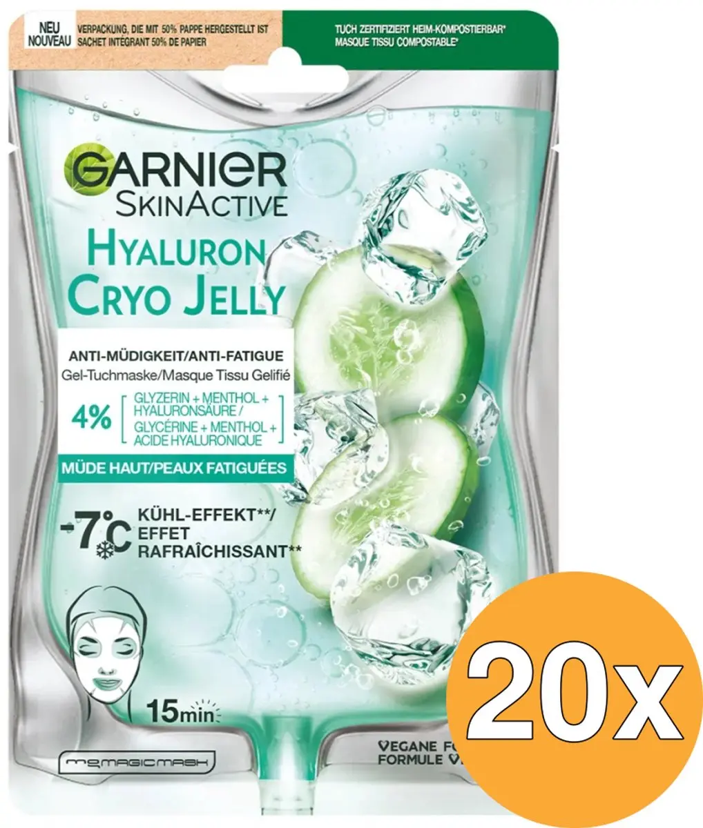 Garnier SkinActive Hyaluron Cryo Jelly Anti-vermoeidheid Sheet Masker - 20 Stuks