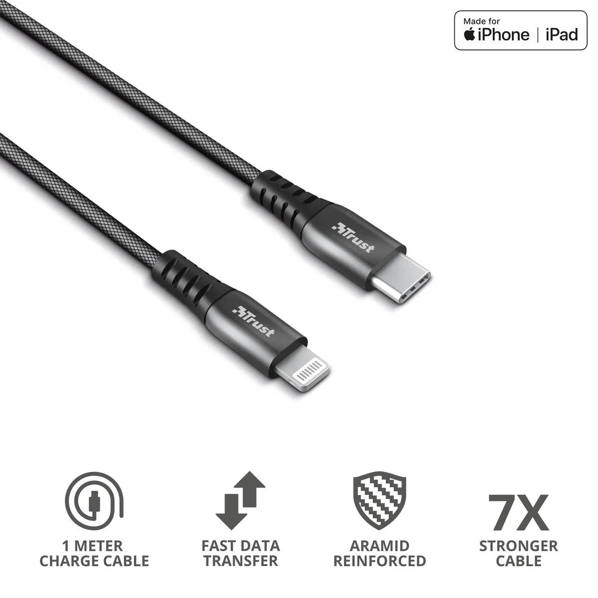 Trust Keyla USB-C naar Lightning Kabel 23766 - 1m - Zwart