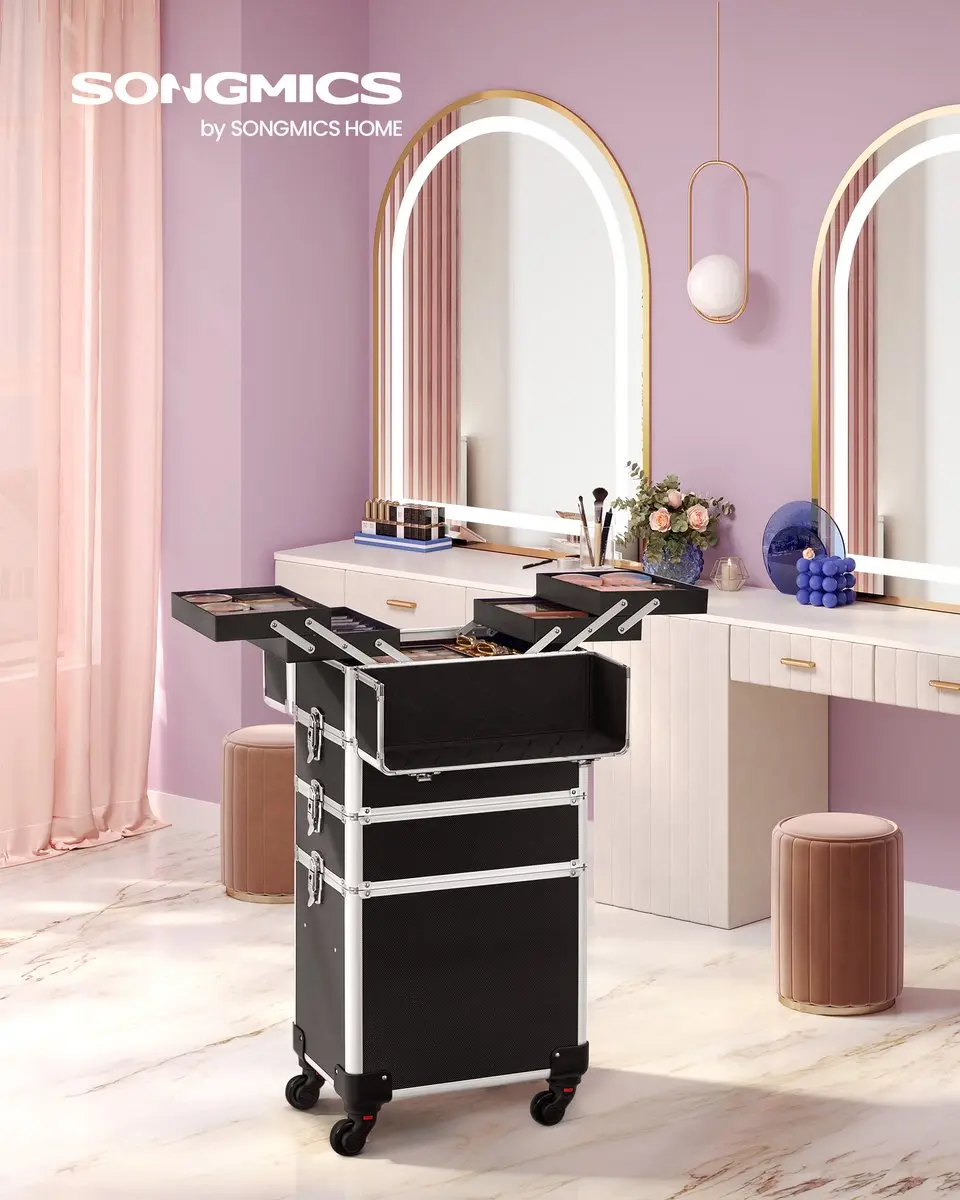 Songmics JHZ11BK Make-up Koffer Trolley - 4-in-1 - Zwart