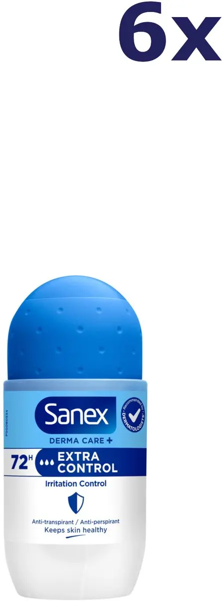 Sanex Derma Care Extra Control 72h Anti-transpirant Roller - 6x53ml