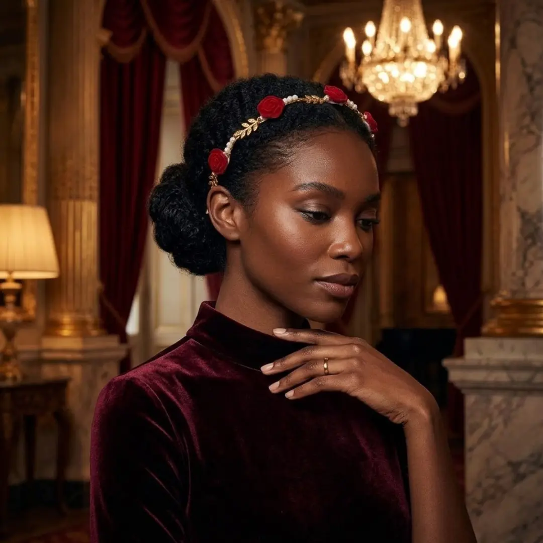 NuveX Dames Diadeem Rood - Bloemen & Parel Details